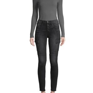 3x1 Vida High-Rise Cargo Skinny Jeans Button Fly Stretch Denim Weber Black 28